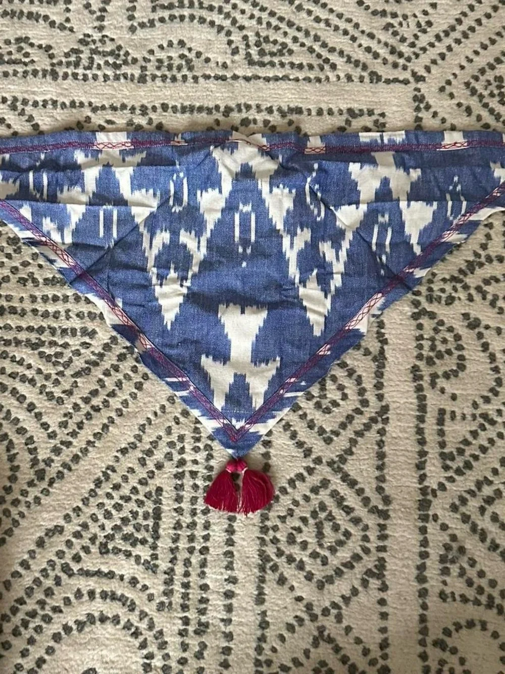 Anthropologie Blue and White Geometric Scarf with Pink Accent